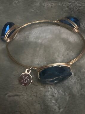 Bourbon and Boweties Gold Wire Blue Stone Wrap Bangle Bracelet